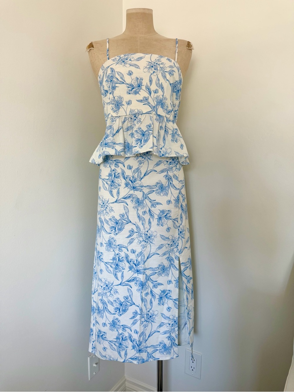 a new day White with Blue Floral Print matching skirt & tank top